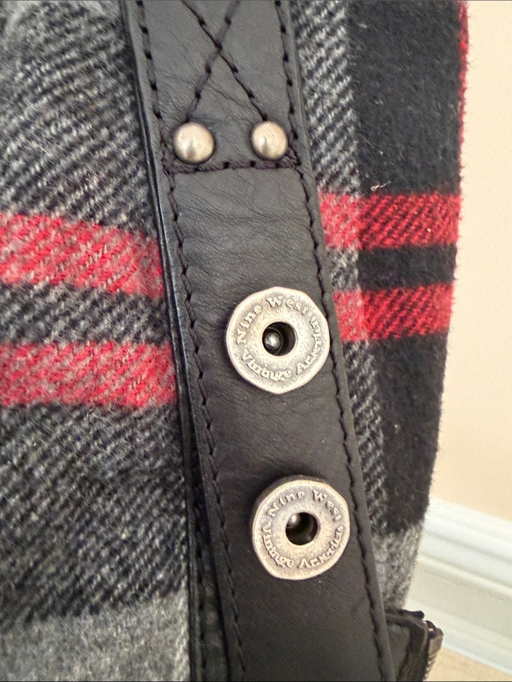 Nine West Skyler Plaid Black & Red Tote Bag with Front Pocket - Picture 3 of 8